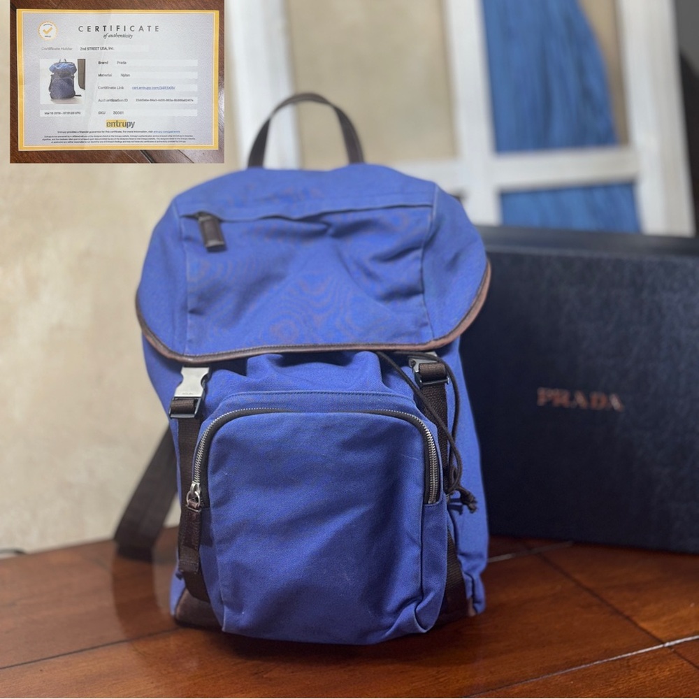 PENDING *AUTHENTIC Prada Tessuto Nylon Bright Blue Double
Buckle Backpack.